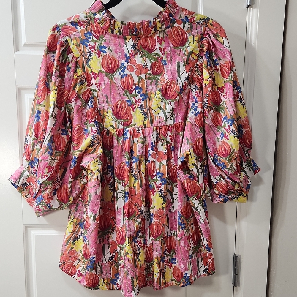 entro Pink Floral Puff-Sleeve Blouse - Picture 5 of 12